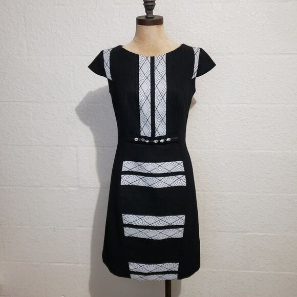 Sonia Pena Couture Black Color Block Dress Size 8 - Picture 4 of 8